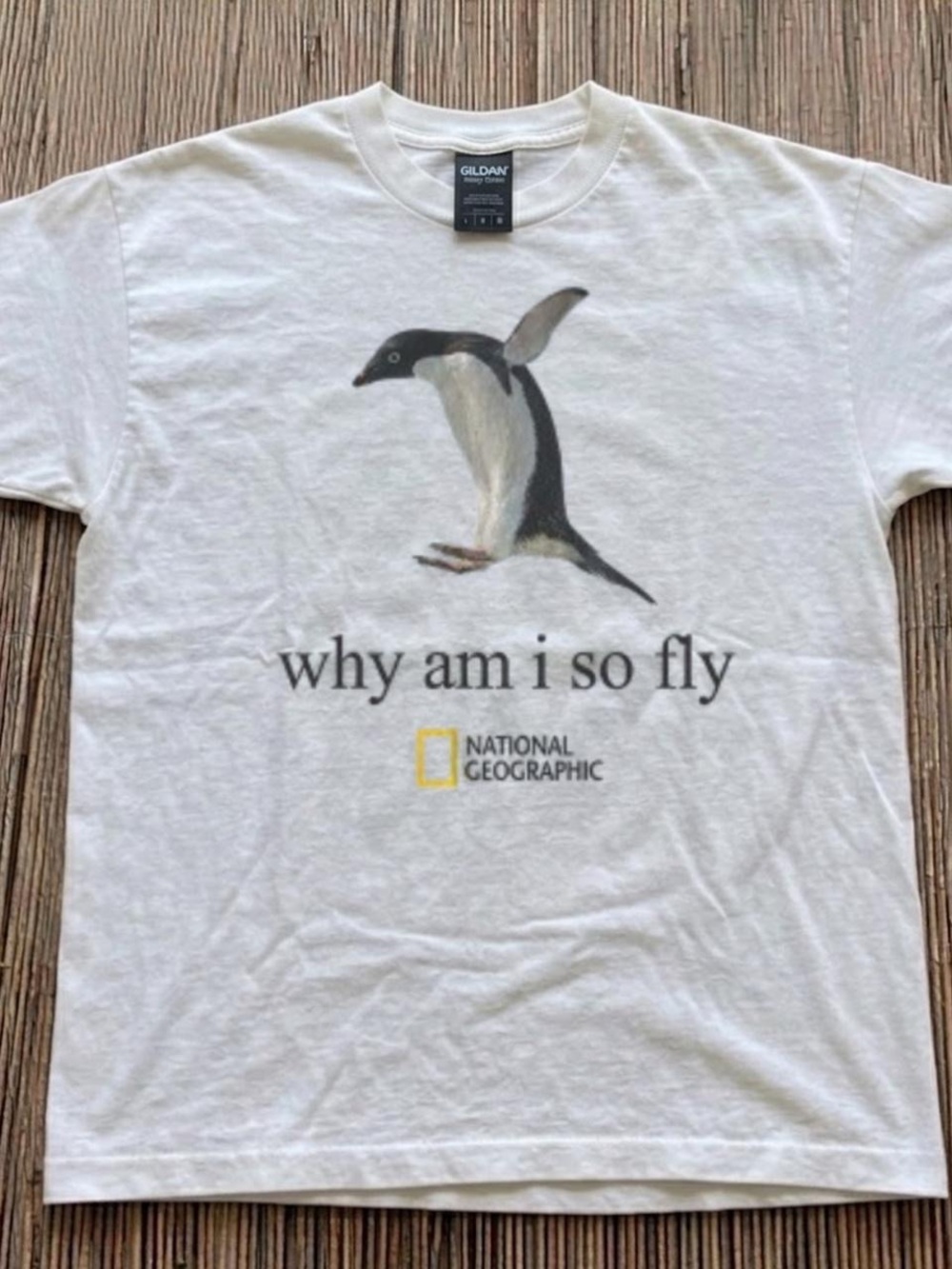 Gildan White Short-Sleeve Tee with Penguin Graphic and Text